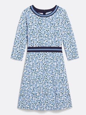 Draper James Persley Ponte Dress- blue multi magnolia vines- A line , 3/4 sleeve